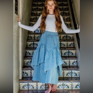 SOLD!! FROO stripe denim ruffle maxi skirt